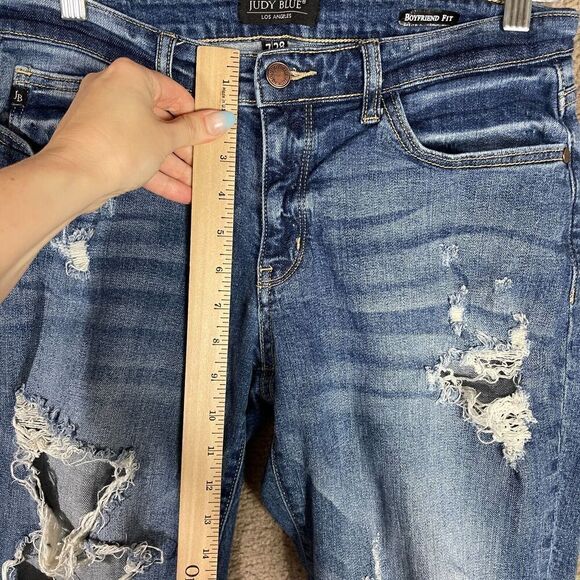 Judy Blue Boyfriend Jeans Womens 7/28 Blue Mid Rise‎ Denim Distressed Destroyed - Picture 6 of 12